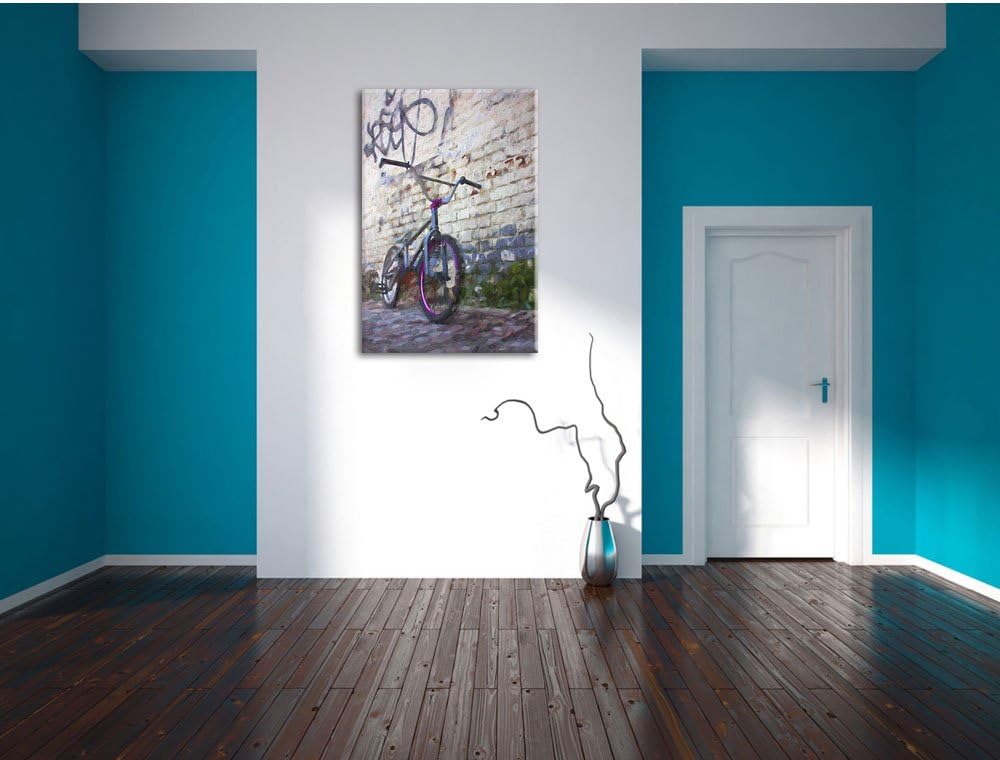 Pixxprint Fahrrad vor Graffitiwand 100x70cm Leinwandbild Wandbild Kunstdruck, 100x70