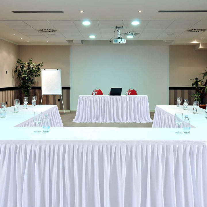 335cm White Polyester Table Skirts for Rectangle Tables, Wrinkle Free Ruffle Pleats Cloth Tutu Table