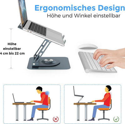 Epherie Laptop Ständer mit 360° drehbarem rundem Basis, Höhenverstellbarer ergonomischer Laptopständ