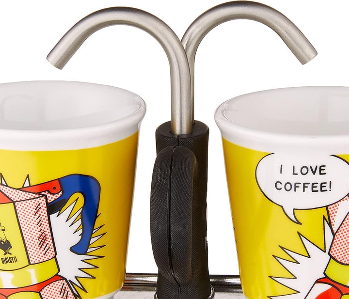 Bialetti Mini Express Farbe Gelb, Espressokocher + 2 Gläser