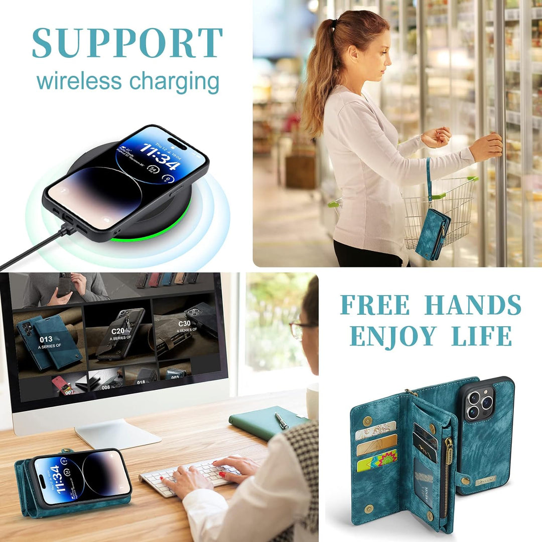 UFinetech iPhone 14 Pro Hülle, Flip Leder TPU Stossfeste Kartenfach Tasche Handyhülle iPhone 14 Pro(