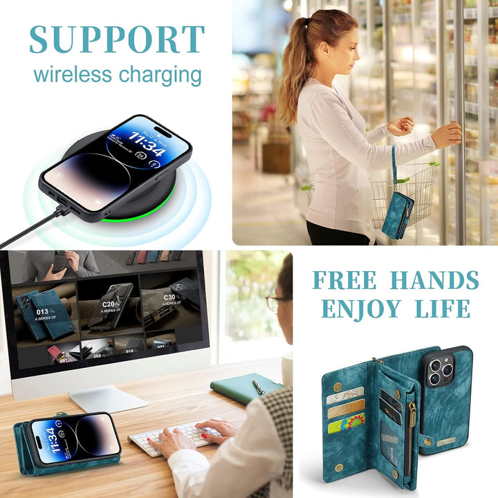 UFinetech iPhone 14 Pro Hülle, Flip Leder TPU Stossfeste Kartenfach Tasche Handyhülle iPhone 14 Pro(