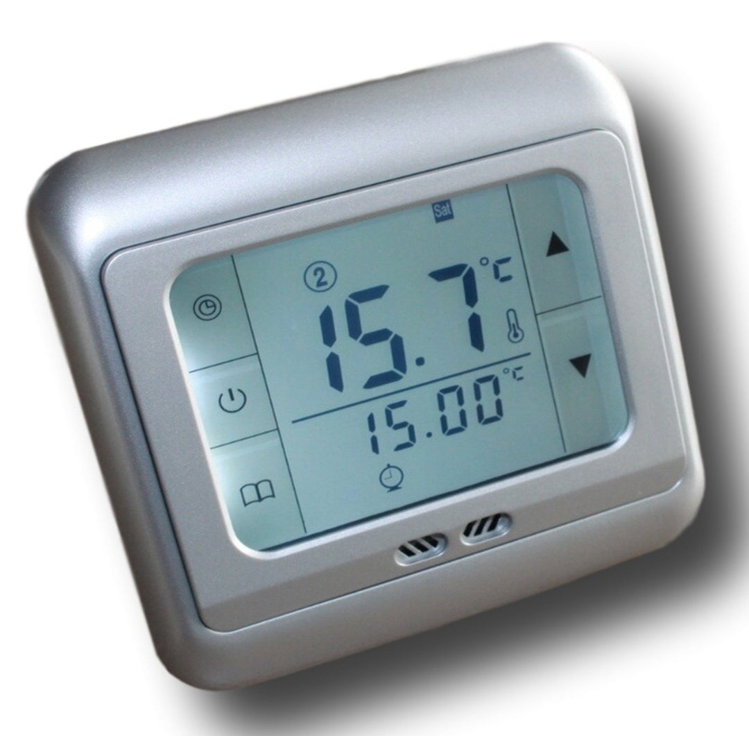 SM-PC®, Raumthermostat Silber programmierbar Touchscreen Digital Weisse Hintergrundbeleuchtung #859