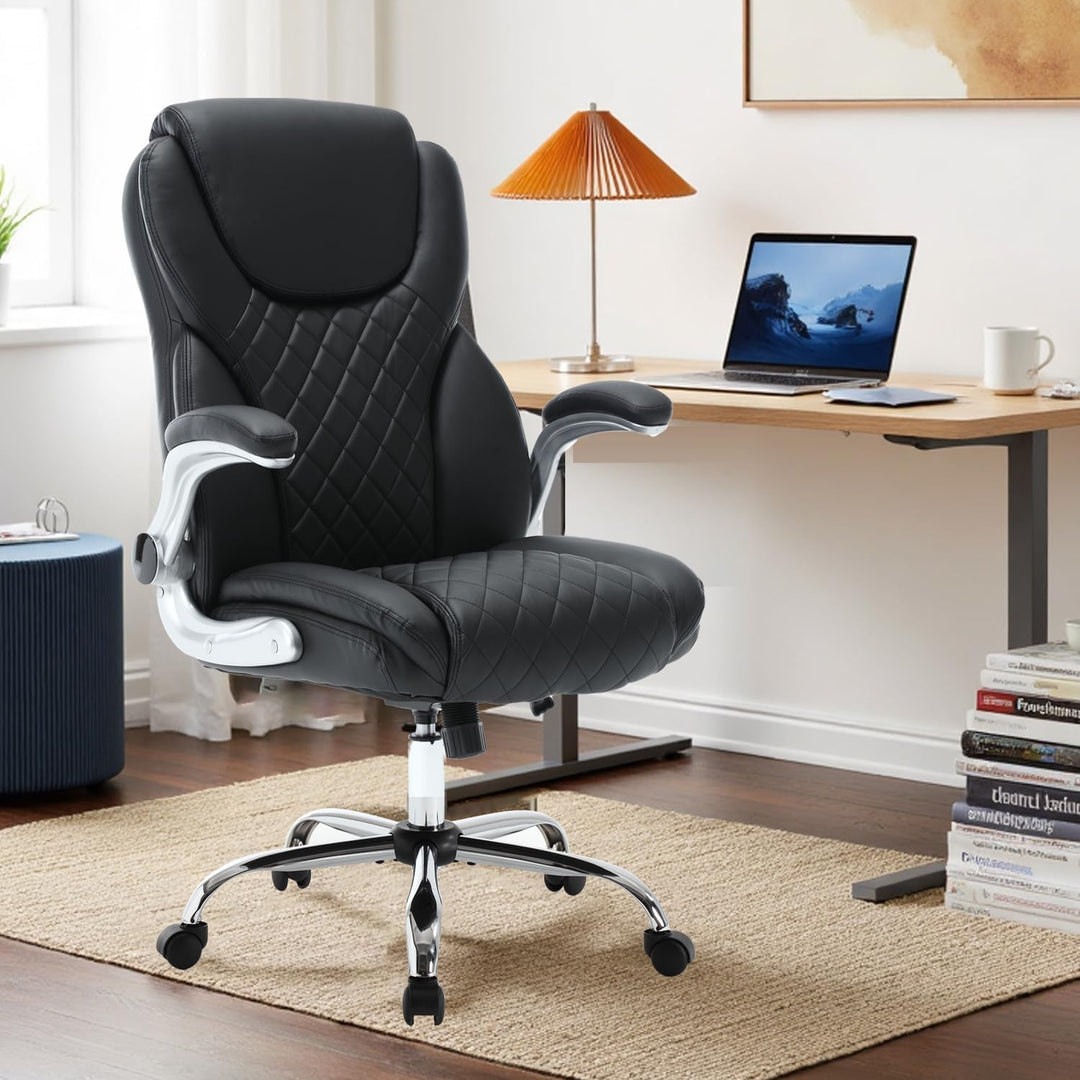 Bosmiller Ergonomischer Bürostuhl mit Einer Tragkraft von 180 kg, hoher Rückenlehne aus PU-Leder, Ve