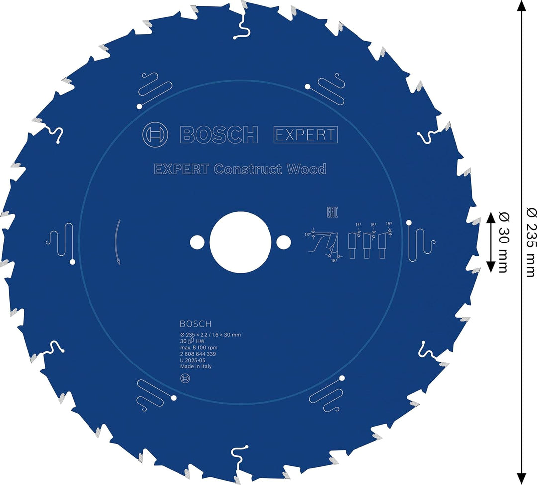 Bosch Professional 1x Kreissägeblatt Expert for Construct Wood (für Bauholz, Sägeblatt Ø 235 x 30 x