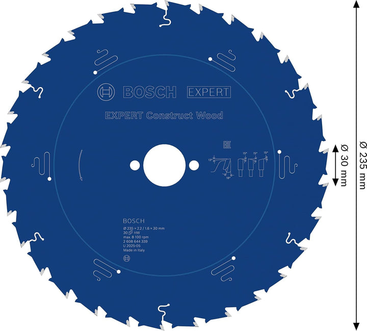 Bosch Professional 1x Kreissägeblatt Expert for Construct Wood (für Bauholz, Sägeblatt Ø 235 x 30 x