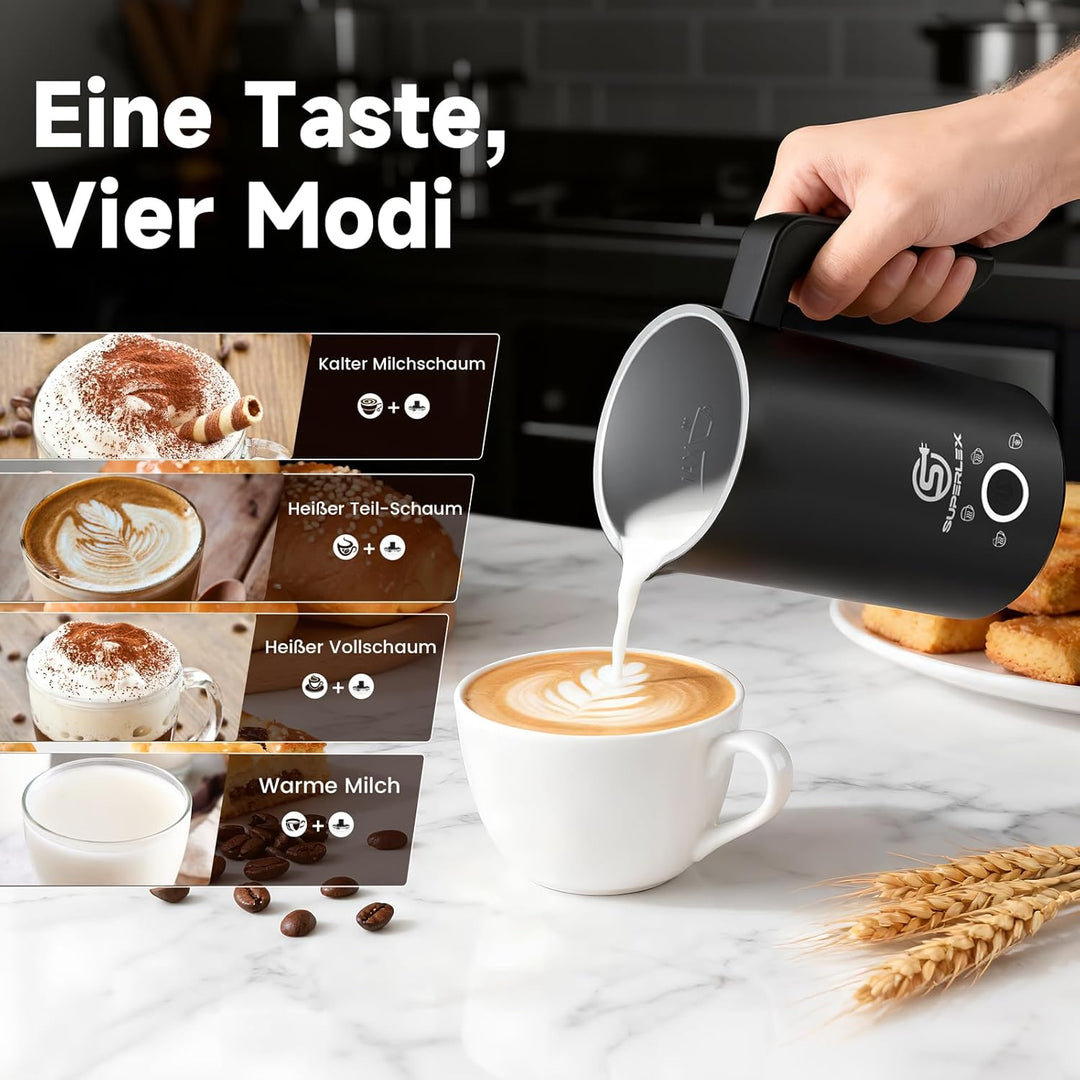 SUPERLEX Milchaufschäumer Elektrisch 4 in 1 Automatischer Milk Frother Milchwärmer Milchkocher 500W