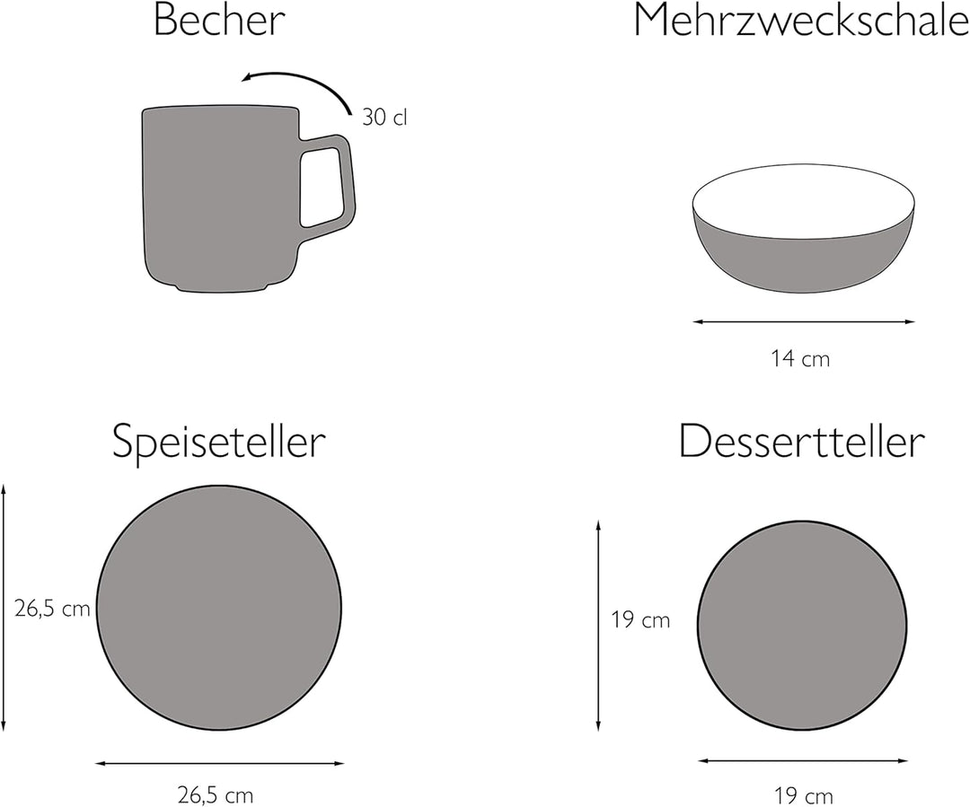 CreaTable, 22582, Serie SAMBA, Geschirrset, Kombiservice 16 teilig, Kombiservice 16 teilig