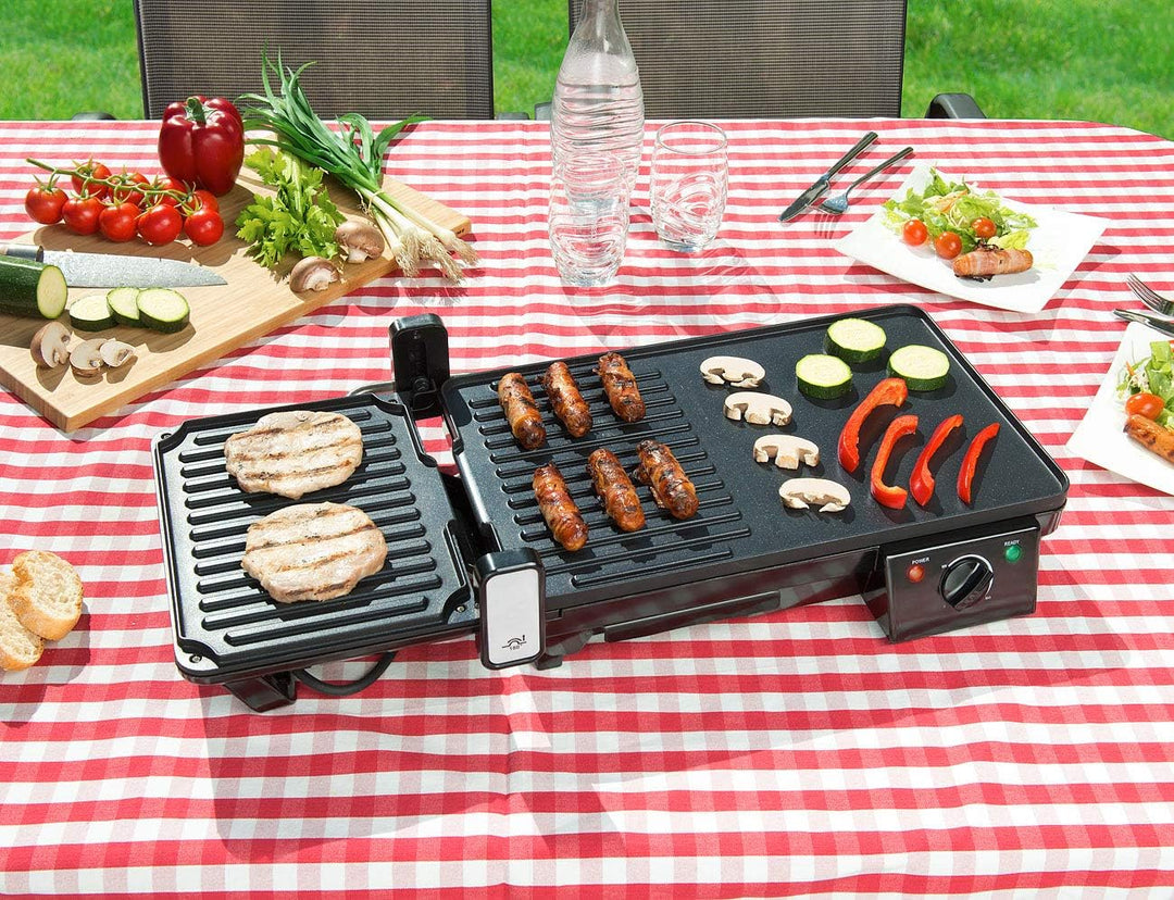 Rosenstein & Söhne Grill: Elektrischer 2in1-Tischgrill mit Kontaktgrill, Grillplatte, 2.000 Watt (El