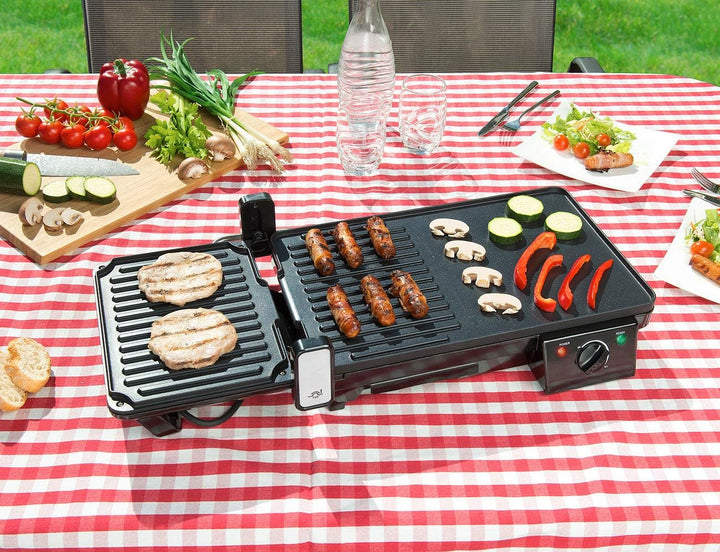 Rosenstein & Söhne Grill: Elektrischer 2in1-Tischgrill mit Kontaktgrill, Grillplatte, 2.000 Watt (El