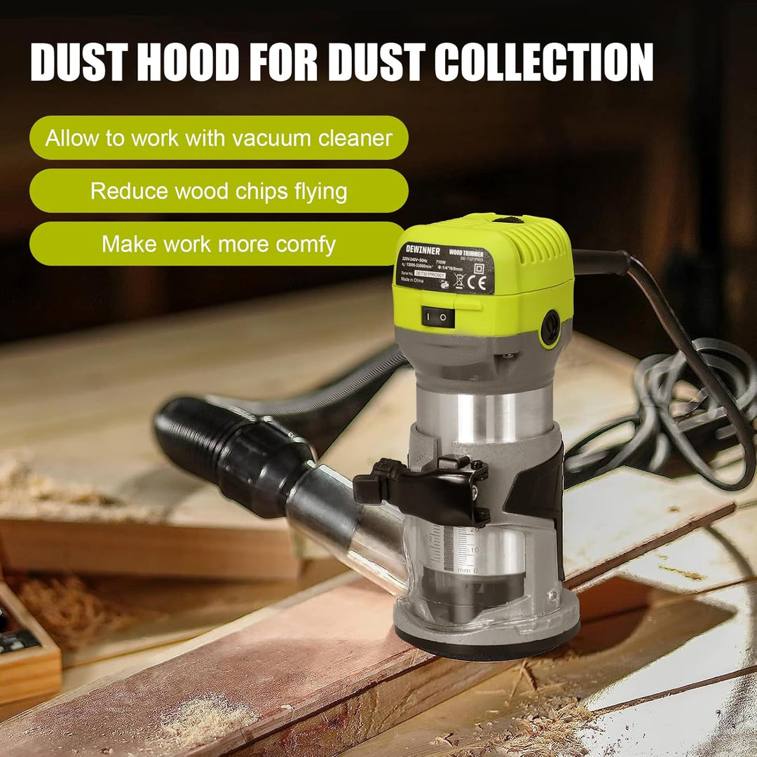 DEWINNER Router 710W Edge Router 13000-33000 RPM 6 Speed Levels 3 Clamps 1/4" and 8mm Professional L