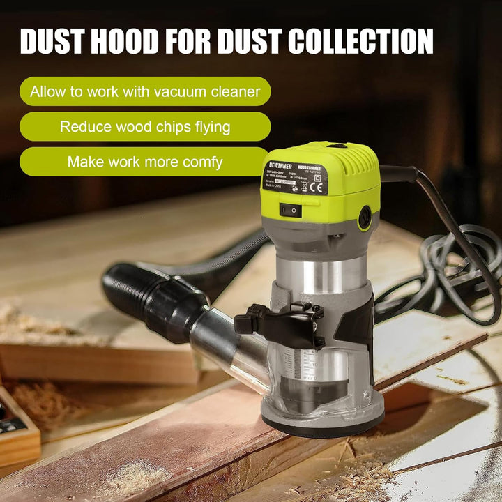 DEWINNER Router 710W Edge Router 13000-33000 RPM 6 Speed Levels 3 Clamps 1/4" and 8mm Professional L