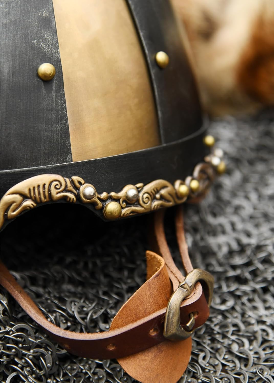 Battle-Merchant Helm aus Stahl Rus-Helm mit Pferdehaarbusch - Slawen Re-Enactment
