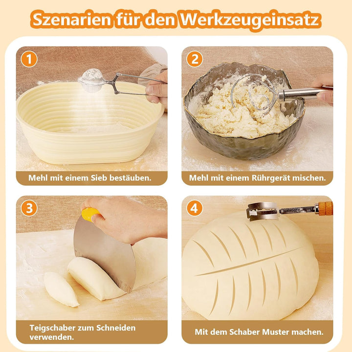 Brotgärkorb -Set- aus Silikon (23cm rund & 25cm oval) – Sauerteig-Gärkorb (inkl. Teigschaber, Rostme