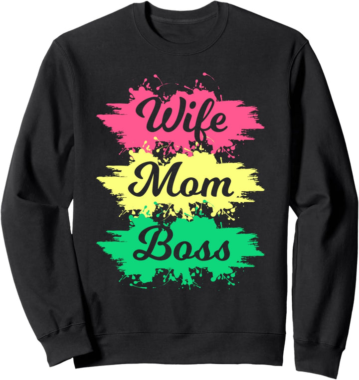 Wife Mom Boss Damen Lustiges Mutter-T-Shirt Sweatshirt