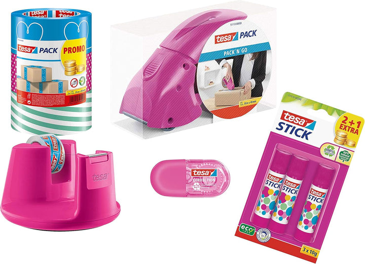 tesapack Abroller Pack' n' Go - Ergonomischer, pinker Handabroller für Paketbänder - Inklusive 50 m