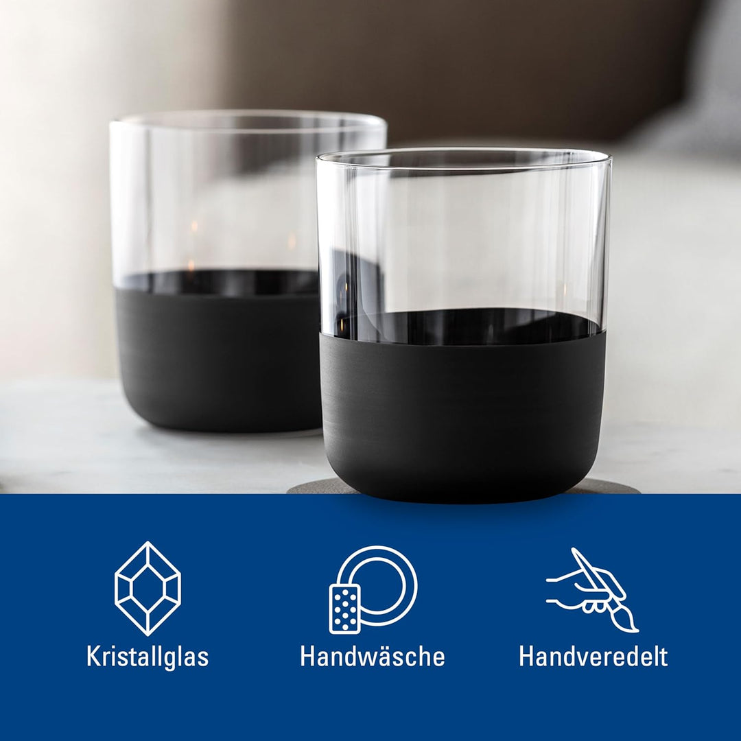 Villeroy & Boch – Manufacture Rock Whiskybecher Set, 4 teilig, Kristallglas mit mattschwarzem Boden,