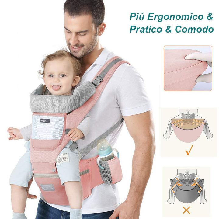 Babytrage mit Hocker, mehrere Positionen, Rucksack für Neugeborene, atmungsaktiv und bequem Rosa, Ro