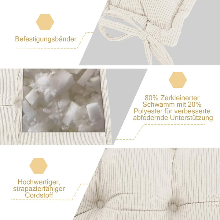 Indoor Sitzkissen Stuhl 2er Set – Komfortable Cordstoff-Sitzmatte Stuhlkissen mit Bändern, Hochwerti