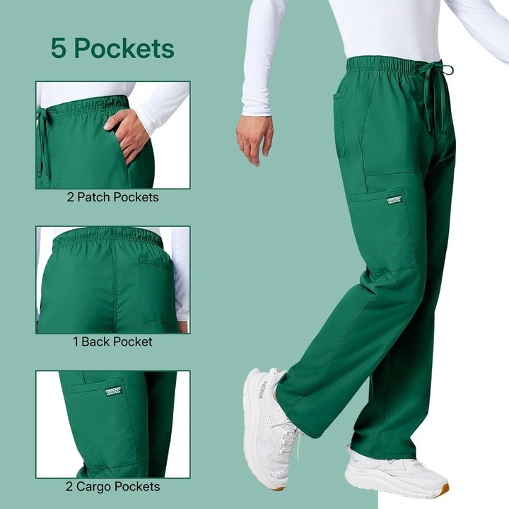 Workwear Professionals Men Scrubs Pant Tapered Leg Fly Front Cargo WW190 S Hunter Green, S Hunter Gr