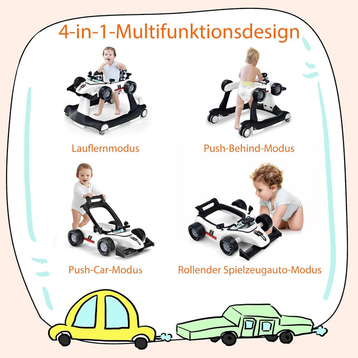 GOPLUS 4 in 1 Baby Lauflernhilfe, Lauflernwagen höhenverstellbar mit Licht & Musik, Baby Walker Auto