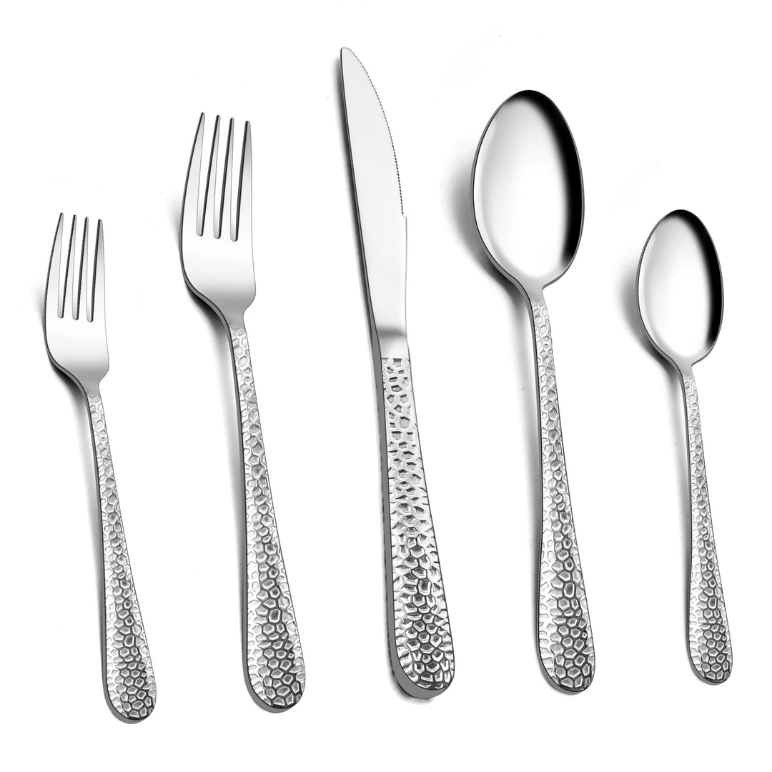 Homikit Besteck Set, 60-teilig Besteckset für 12 Personen, Edelstahl Gehämmertes Tafelbesteck, Essbe
