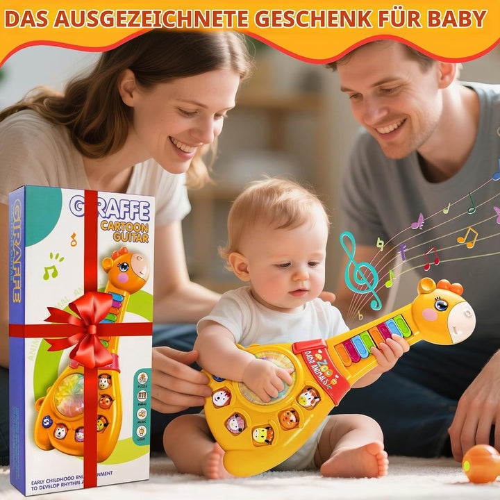Baby Musikspielzeug Gitarre ab 1 Jahr mit Tiergeräuschen und Licht Montessori Lernspielzeug für Jung