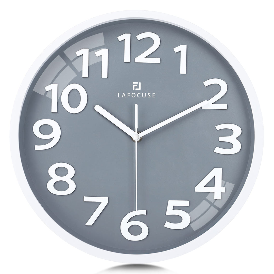 Lafocuse 3D Ziffern Lautlos Wanduhr Grau, Modern Wanduhr 30cm Leicht zu Lesen, Ohne Ticken Geräuschl