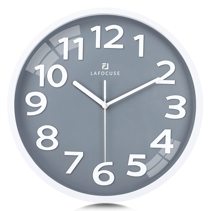 Lafocuse 3D Ziffern Lautlos Wanduhr Grau, Modern Wanduhr 30cm Leicht zu Lesen, Ohne Ticken Geräuschl