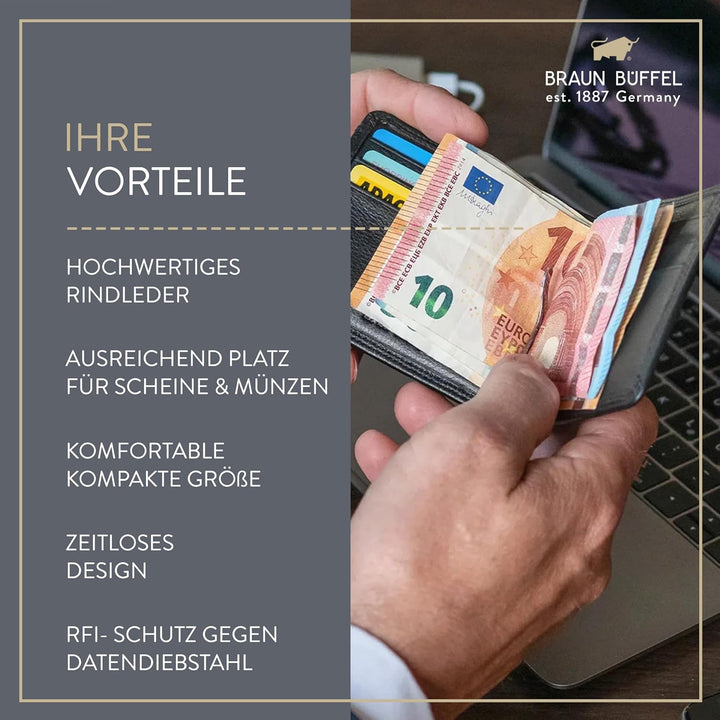 BRAUN BÜFFEL Herren Geldbörse aus echtem Rindsleder Golf mit RFID Schutz - Dollarclip 6 Kartenfächer