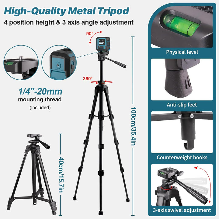 Kreuzlinienlaser mit Stativ, Laser Wasserwaage, 360 Grad Laser Level, IP54 Wasser/Helligkeit einstel