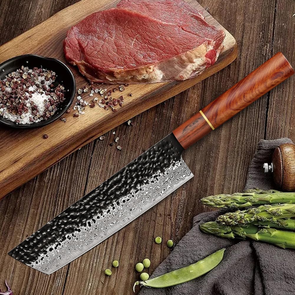BILLION DUO Damastmesser Nakirimesser 18,3 cm, 67 Schicht VG10 Damaszener Stahl Kochmesser, Profi Fl