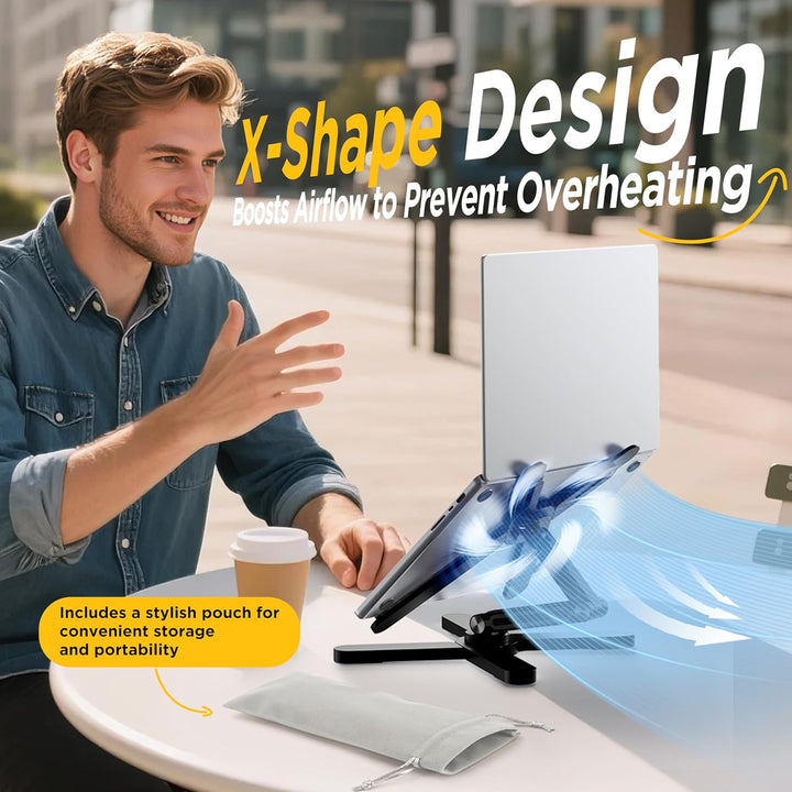 FoldWise X Premium Laptop-Ständer für Schreibtisch - 100% Aluminium, tragbar & 360° drehbar - Höhen-