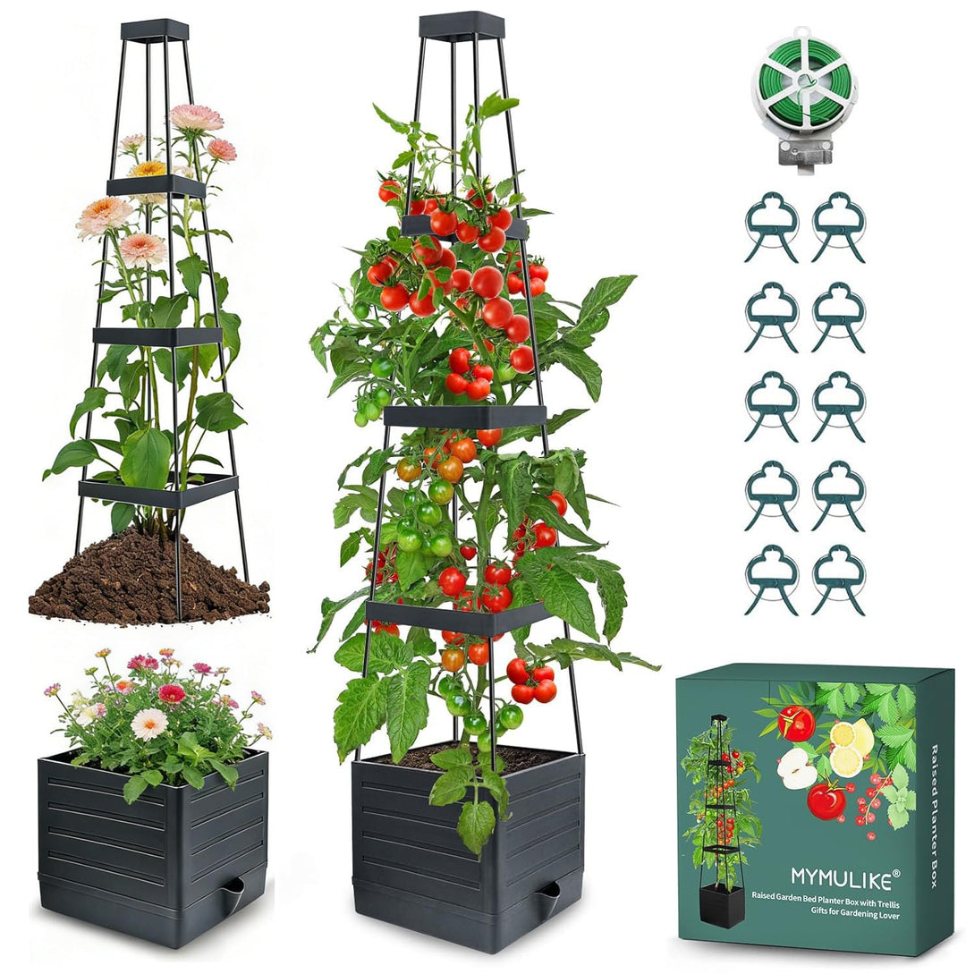 MYMULIKE Rankhilfe Obelisk mit Blumenkasten, Set of 1, Tomaten Rankhilfe mit Pflanzkasten, Schöne Pf