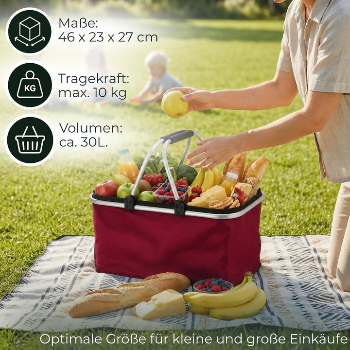 Novaliv Einkaufskorb faltbar Thermokorb mit Kühlfunktion 30 Liter WEINROT Isolierkorb mit gepolstert