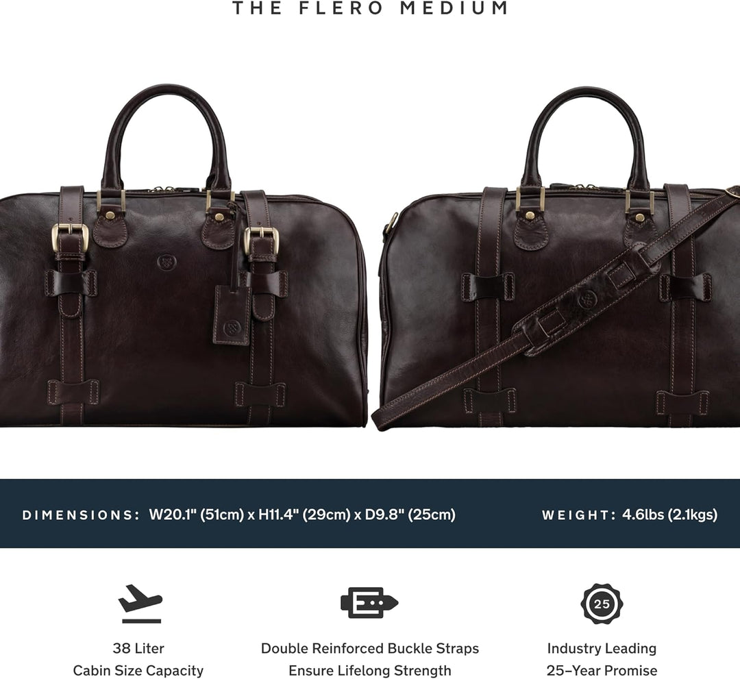 Maxwell Scott - Luxus-Reisetasche, 38 L, Kabinengrösse mit doppelter Öffnung vom Boden bis zum Boden