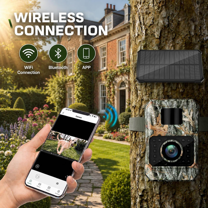 Solar Wildkamera mit Handyübertragung App,WLAN Bluetooth Wildtierkamera