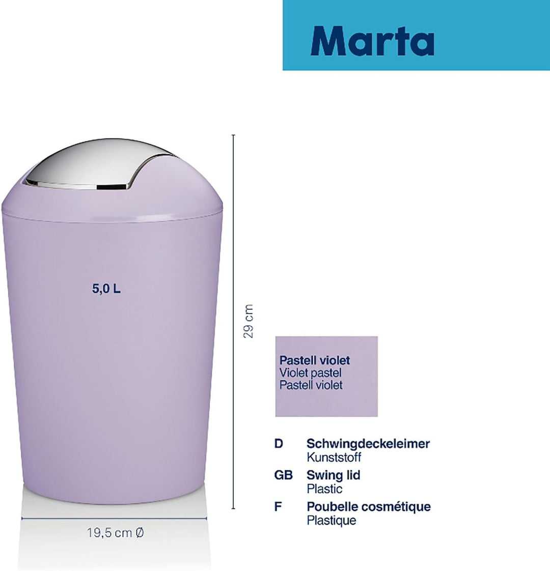 kela Schwingdeckeleimer violett, Kosmetikeimer 5l mit Schwingdeckel, Kunststoff, MARTA, Mülleimer Ba
