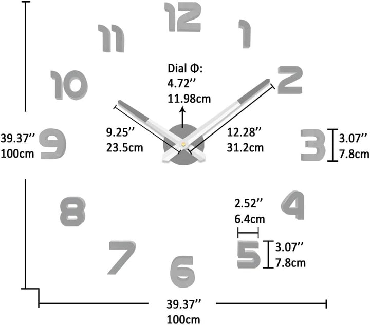 Vangold Grosse Wanduhr für Wohnzimmer Schwarz Silber, Schwarz Silber