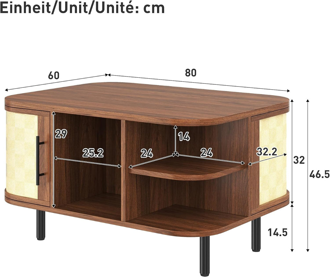 Ovaler Couchtisch mit Stauraum, Modern Coffee Table mit Geflochtene Oberfläche, Klein Kaffeetisch mi