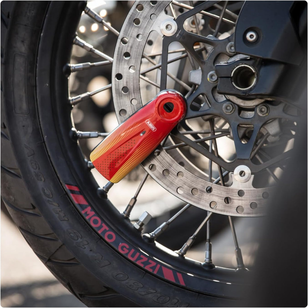 ABUS Bremsscheibenschloss Detecto 7000 RS1 – Motorradschloss mit Alarm – sonic red one size Rot (Son