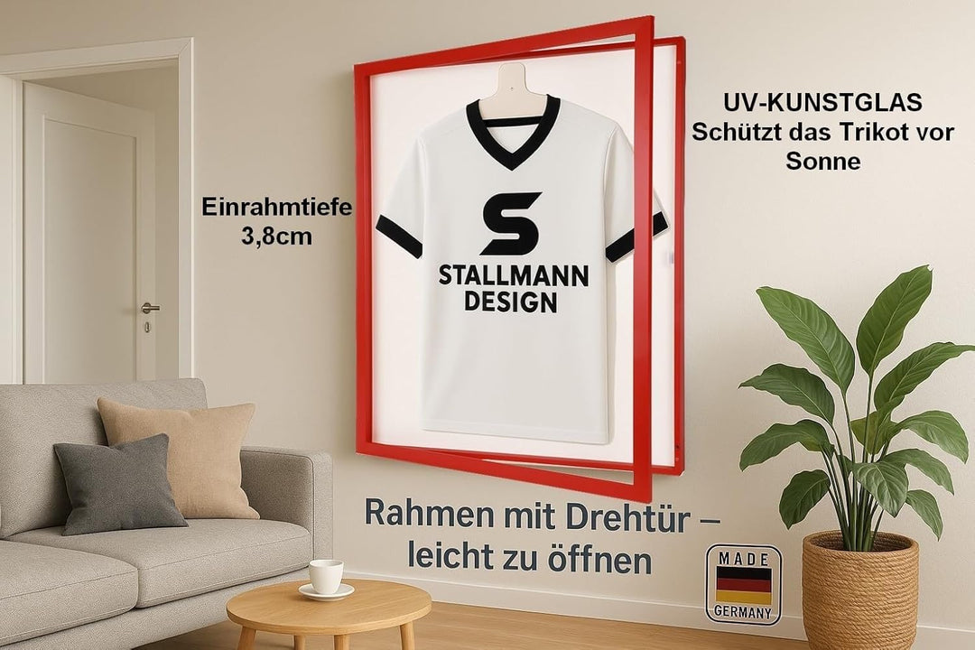 Trikotrahmen mit Drehtür – 'Rot' - Rückwand Weiss | Grösse: 90x70cm - von vorne bestückbar - stabile