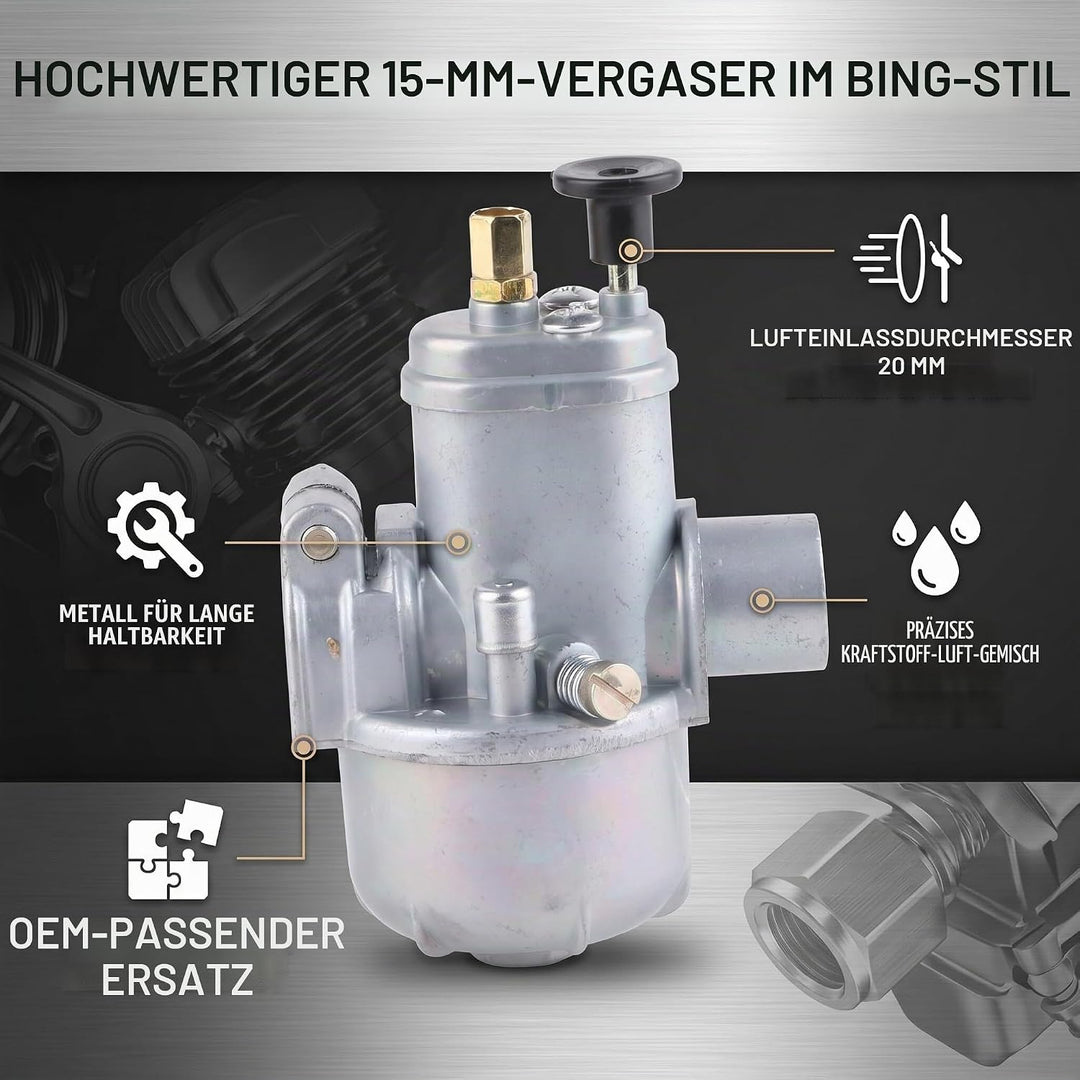 Moped Motorrad Vergaser, Yosoo 15 Mm Bing Style Carb 20 Mm Einlassdurchmesser Moped Motorrad Vergase