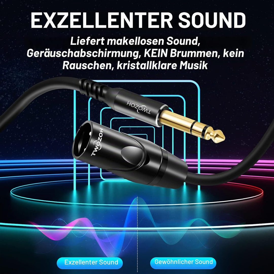 Twozoh XLR auf Klinke 6,3 10M, XLR Stecker auf TRS 6,35 mm Stereo Gitarrenkabel (Profesional/Hifi) 1