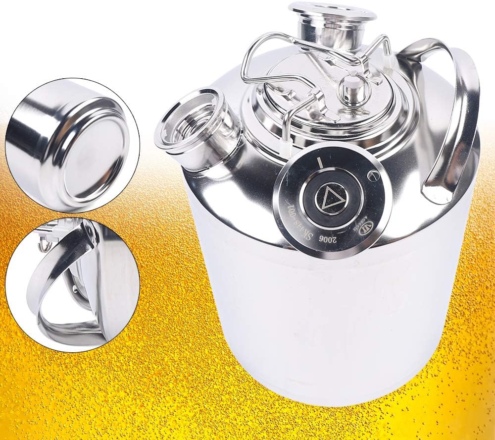 JINPRDAMZ 10L Reinigungsbehälter aus Edelstahl, Silber Bier Reinigungsfass mit 3 Kopf Reinigungsbehä