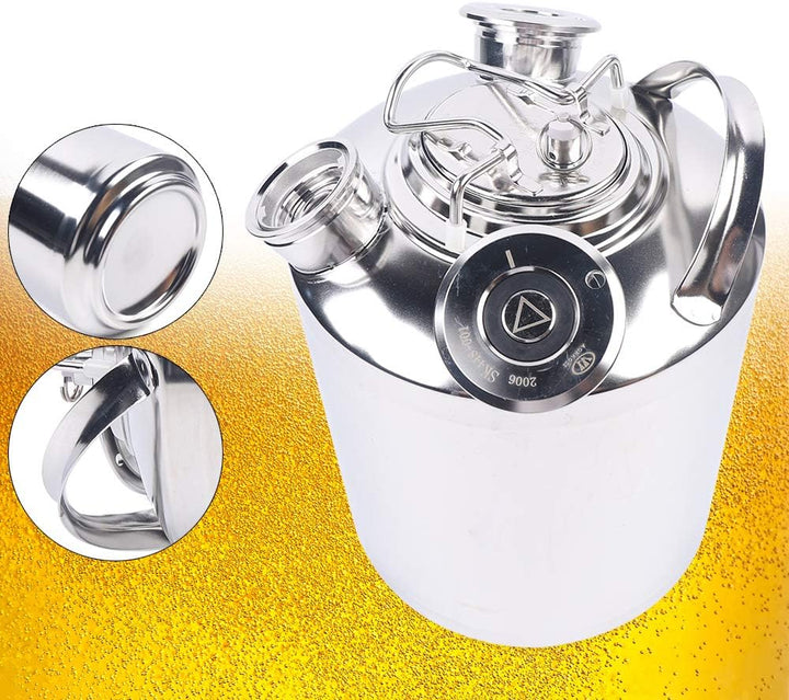 JINPRDAMZ 10L Reinigungsbehälter aus Edelstahl, Silber Bier Reinigungsfass mit 3 Kopf Reinigungsbehä