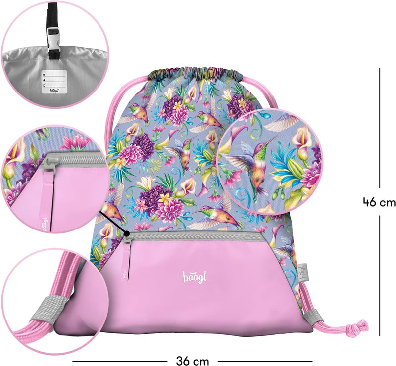 Baagl Schulranzen Mädchen für 1. Klasse, Airy Schultasche Set 3-Teilig, Grundschule Schulrucksack fü