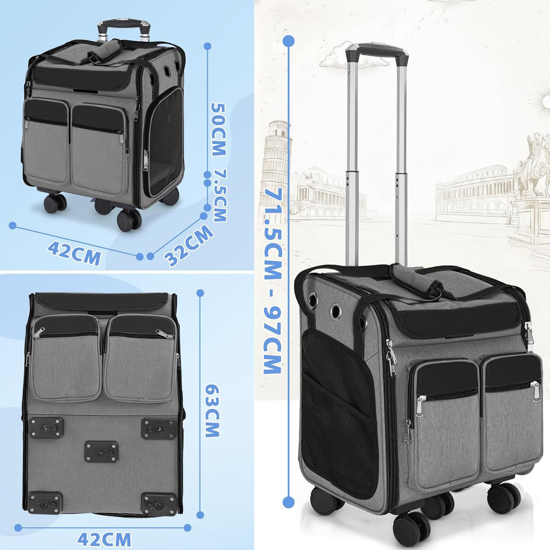 mit Trolley 2 in 1 bis 20 kg, Katzenrucksack Grosse Katzentragetasche mit Rollen, multifunktionaler