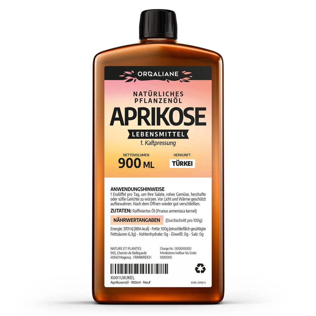 Aprikosenkernöl 900 ml - Rein, Natürliche Pflege, Kaltgepresst - Premium Qualität 900 ml (1er Pack),
