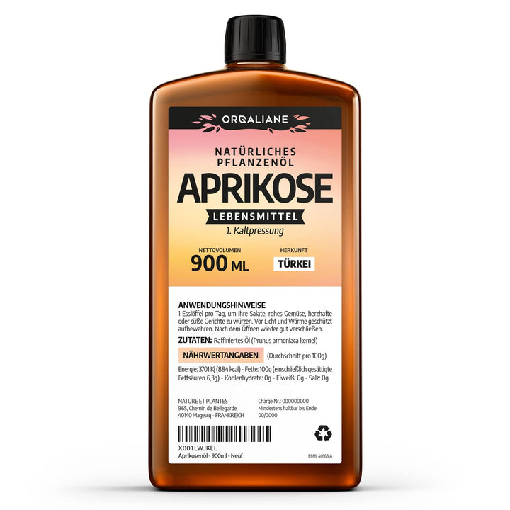 Aprikosenkernöl 900 ml - Rein, Natürliche Pflege, Kaltgepresst - Premium Qualität 900 ml (1er Pack),